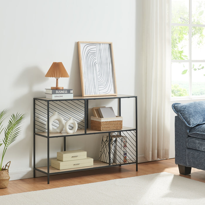 Tavolo a Consolle Övertorneå a 3 Piani 100x30x75 cm Nero / Effetto Rovere [en.casa]