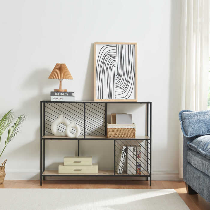 Tavolo a Consolle Övertorneå a 3 Piani 100x30x75 cm Nero / Effetto Rovere [en.casa]