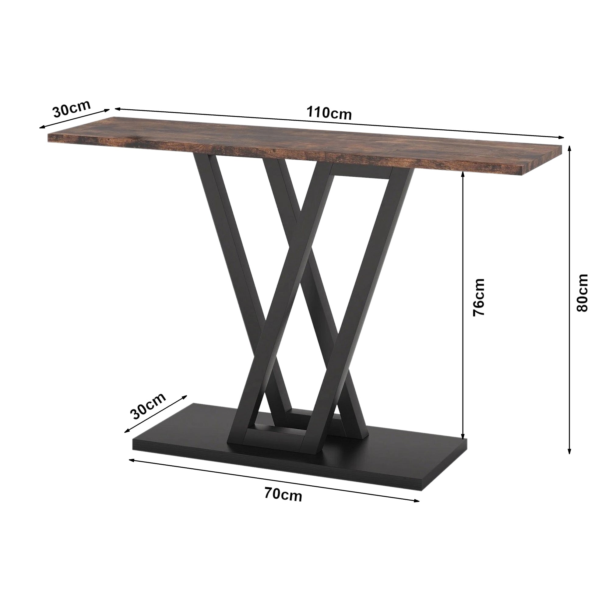 Tavolo a Consolle Seinshung con Telaio in Acciaio 110 x 30 x 80 cm - Nero / Effetto Noce [en.casa]