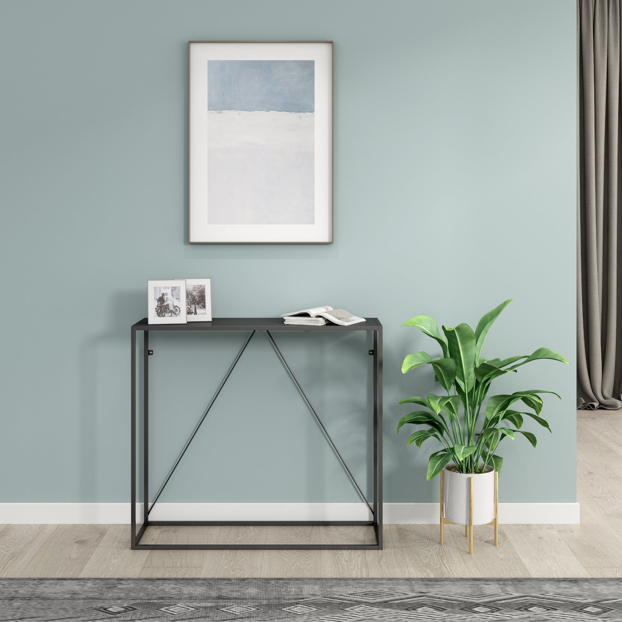 Tavolo a Consolle Austevoll in Acciaio 90 x 30 x 80 cm - Nero [en.casa]