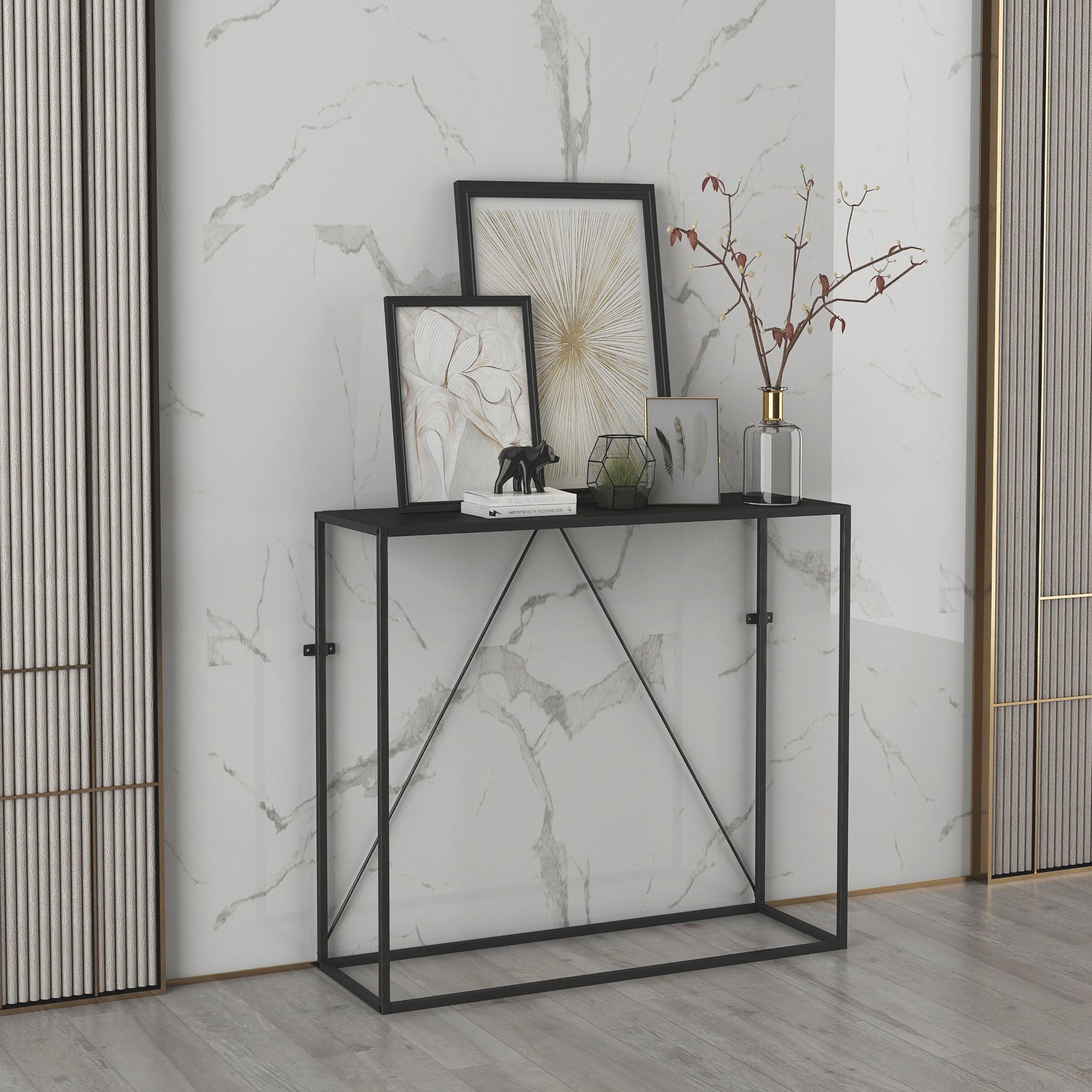 Tavolo a Consolle Austevoll in Acciaio 90 x 30 x 80 cm - Nero [en.casa]