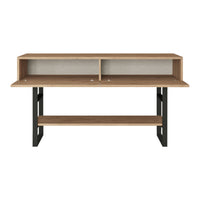 Tavolo Consolle Lappeenranta Mobile Contenitore con Ante a Ribalta 76x139x43 cm Effetto Rovere / Nero [en.casa]