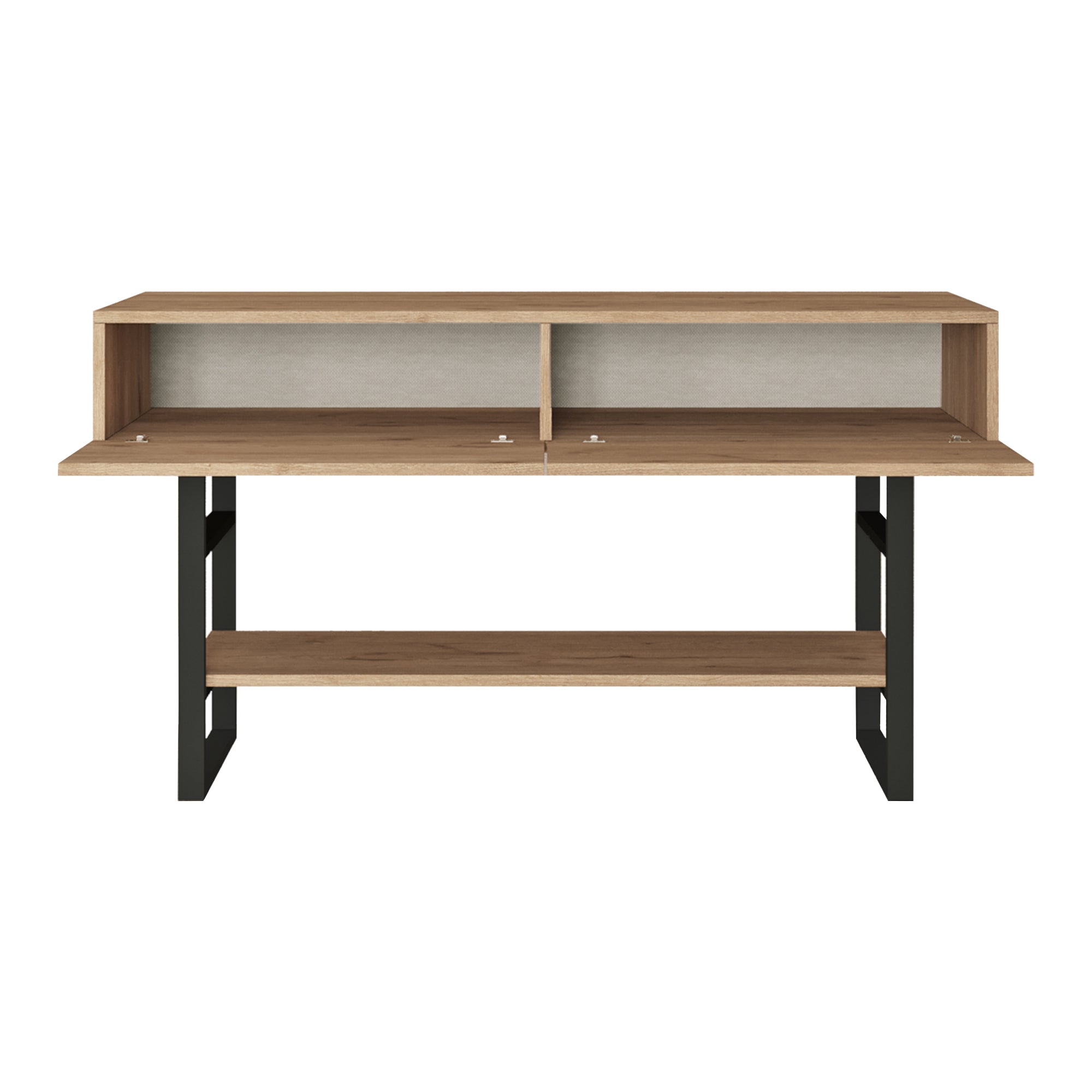 Tavolo Consolle Lappeenranta Mobile Contenitore con Ante a Ribalta 76x139x43 cm Effetto Rovere / Nero [en.casa]