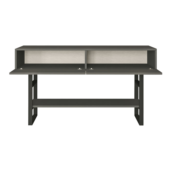 Tavolo Consolle Lappeenranta Mobile Contenitore con Ante a Ribalta 76x139x43 cm Antracite / Nero [en.casa]