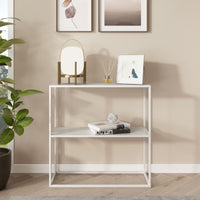 Tavolo a Consolle 'Strömstad' con 2 Piani di Appoggio Consolle Stretto in Acciaio - Bianco opaco [en.casa]