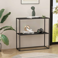 Tavolo a Consolle 'Strömstad' con 2 Piani di Appoggio Consolle Stretto in Acciaio - Nero opaco [en.casa]