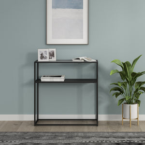 Tavolo a Consolle Kuhmo in Metallo 80 x 80 x 30 cm 2 Piani di Appoggio Vetro / Nero [en.casa]