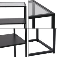 Tavolo a Consolle Kuhmo in Metallo 80 x 80 x 30 cm 2 Piani di Appoggio Vetro / Nero [en.casa]