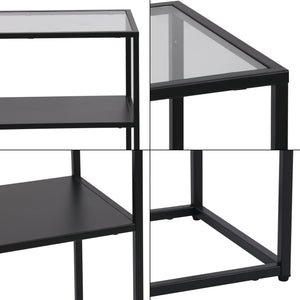Tavolo a Consolle Kuhmo in Metallo 80 x 80 x 30 cm 2 Piani di Appoggio Vetro / Nero [en.casa]