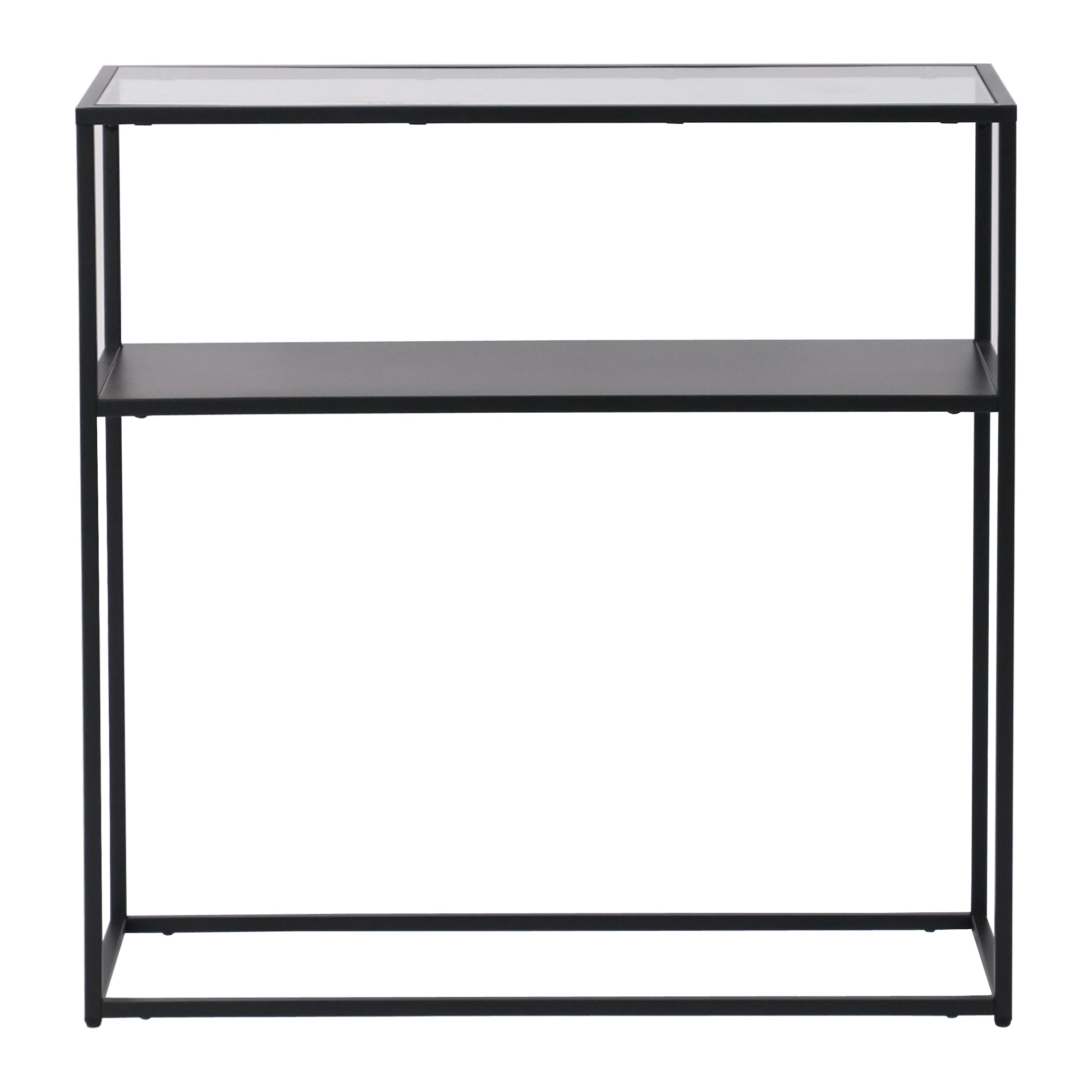 Tavolo a Consolle Kuhmo in Metallo 80 x 80 x 30 cm 2 Piani di Appoggio Vetro / Nero [en.casa]