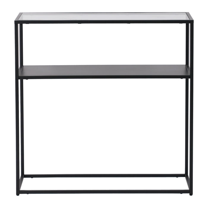 Tavolo a Consolle Kuhmo in Metallo 80 x 80 x 30 cm 2 Piani di Appoggio Vetro / Nero [en.casa]