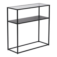 Tavolo a Consolle Kuhmo in Metallo 80 x 80 x 30 cm 2 Piani di Appoggio Vetro / Nero [en.casa]