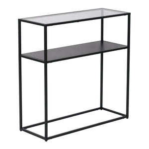Tavolo a Consolle Kuhmo in Metallo 80 x 80 x 30 cm 2 Piani di Appoggio Vetro / Nero [en.casa]