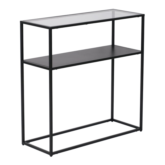 Tavolo a Consolle Kuhmo in Metallo 80 x 80 x 30 cm 2 Piani di Appoggio Vetro / Nero [en.casa]