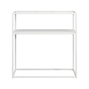 Tavolo a Consolle Kuhmo in Metallo 80 x 80 x 30 cm 2 Piani di Appoggio Vetro / Bianco [en.casa]
