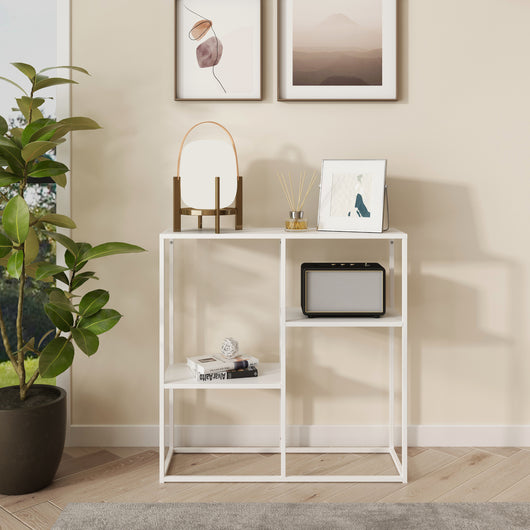 Tavolo a Consolle Strömstad Scaffale da Terra Espositore 80x80x26 cm Acciaio Bianco opaco [en.casa]