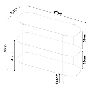 Tavolo a Consolle Enebakk 3 Piani di Forma Ovale Scaffale Basso in Acciaio Nero opaco [en.casa]