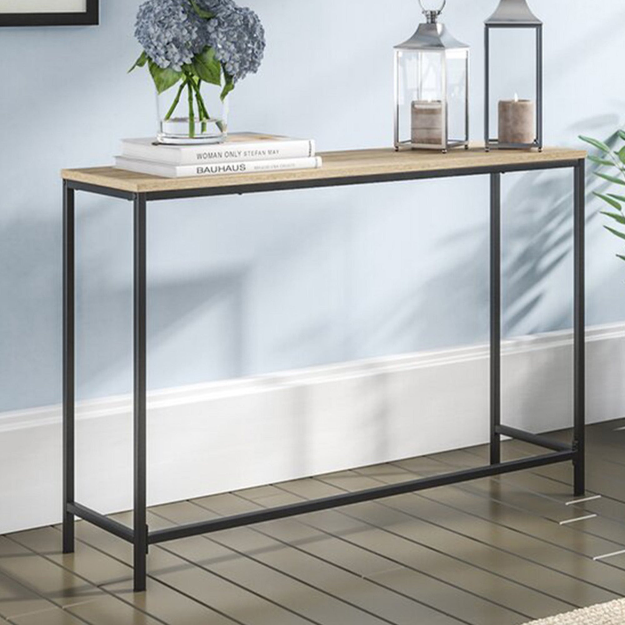 Tavolo a Consolle Kronoby da Ingresso 100 x 30 x 80 cm - Nero / Effetto Rovere [en.casa]