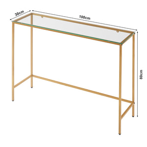 Tavolo a Consolle Kronoby da Ingresso 100 x 30 x 80 cm - Vetro Trasparente / Color Oro [en.casa]