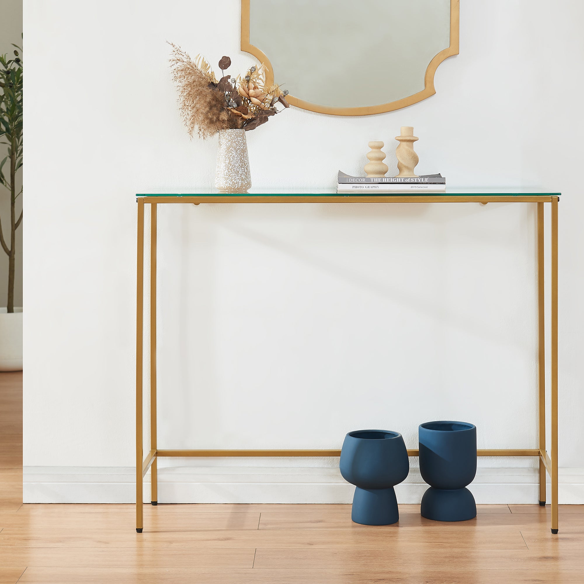 Tavolo a Consolle Kronoby da Ingresso 100 x 30 x 80 cm - Vetro Trasparente / Color Oro [en.casa]