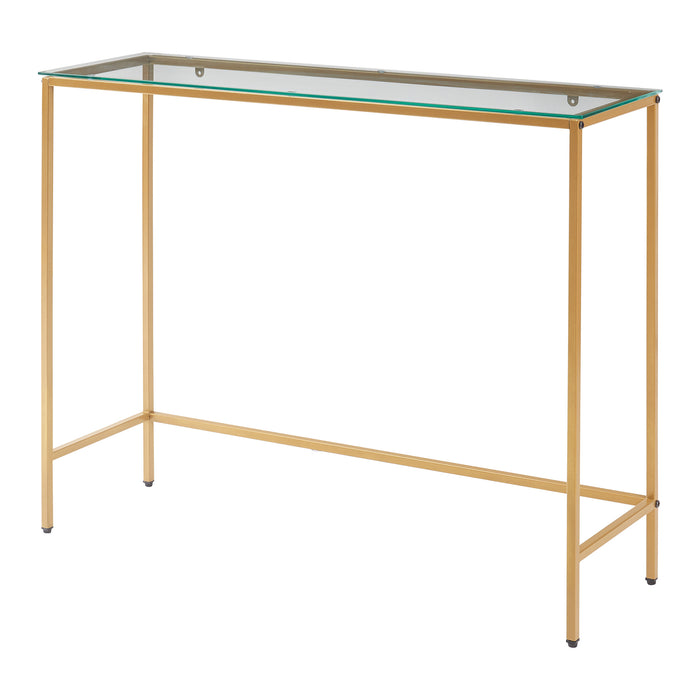 Tavolo a Consolle Kronoby da Ingresso 100 x 30 x 80 cm - Vetro Trasparente / Color Oro [en.casa]
