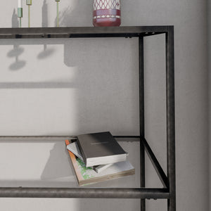 Tavolo a Consolle Konnevesi in Metallo Nero con 2 Piani in Vetro Temperato 85 x 80 x 30 cm [en.casa]