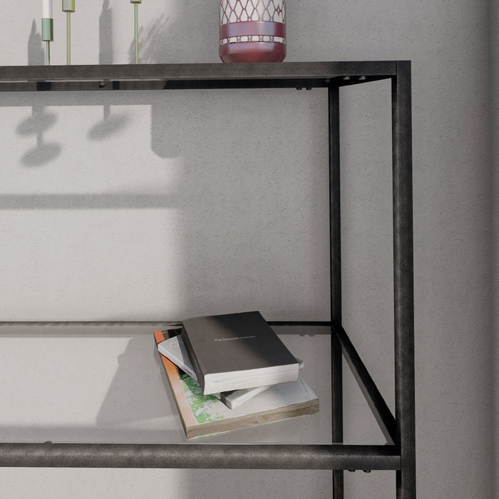 Tavolo a Consolle Konnevesi in Metallo Nero con 2 Piani in Vetro Temperato 85 x 80 x 30 cm [en.casa]