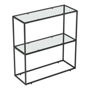 Tavolo a Consolle Konnevesi in Metallo Nero con 2 Piani in Vetro Temperato 85 x 80 x 30 cm [en.casa]