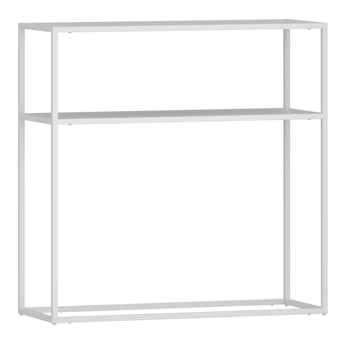 Tavolo a Consolle Kuhmo in Metallo 80 x 80 x 30 cm 2 Piani di Appoggio Bianco [en.casa]
