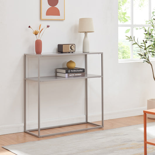 Tavolo a Consolle Kuhmo in Metallo 80 x 80 x 30 cm 2 Piani di Appoggio Grigio Chiaro [en.casa]