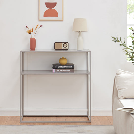 Tavolo a Consolle Kuhmo in Metallo 80 x 80 x 30 cm 2 Piani di Appoggio Grigio Chiaro [en.casa]