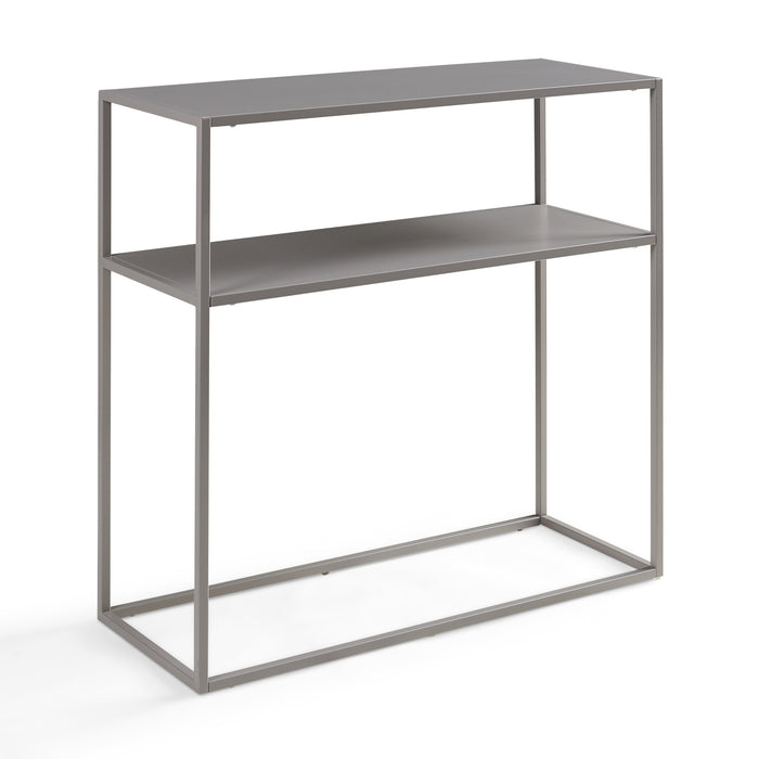 Tavolo a Consolle Kuhmo in Metallo 80 x 80 x 30 cm 2 Piani di Appoggio Grigio Chiaro [en.casa]