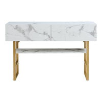Tavolo Consolle Varberg con Cassetti e Ripiano 75 x 120 x 30 cm - Effetto Marmo Bianco [en.casa]