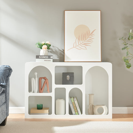 Consolle Rettangolare Vågå con 6 Scomparti Geometrici 110x30x70 cm Bianco [en.casa]