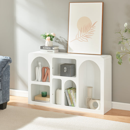 Consolle Rettangolare Vågå con 6 Scomparti Geometrici 110x30x70 cm Bianco [en.casa]