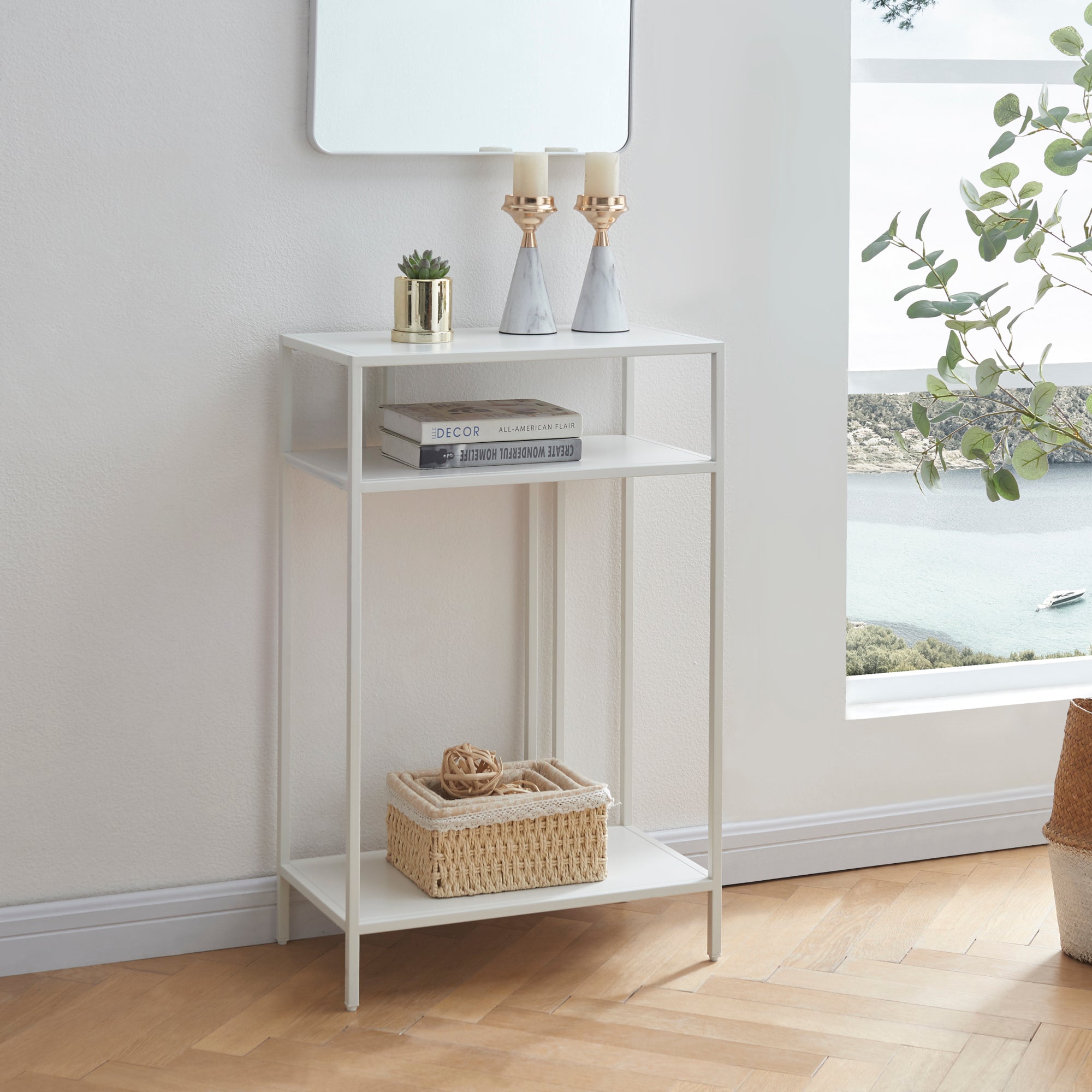 Tavolo a Consolle Kumlinge in Metallo con 3 Piani 85 x 55 x 30 cm Bianco [en.casa]