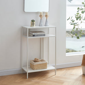 Tavolo a Consolle Kumlinge in Metallo con 3 Piani 85 x 55 x 30 cm Bianco [en.casa]