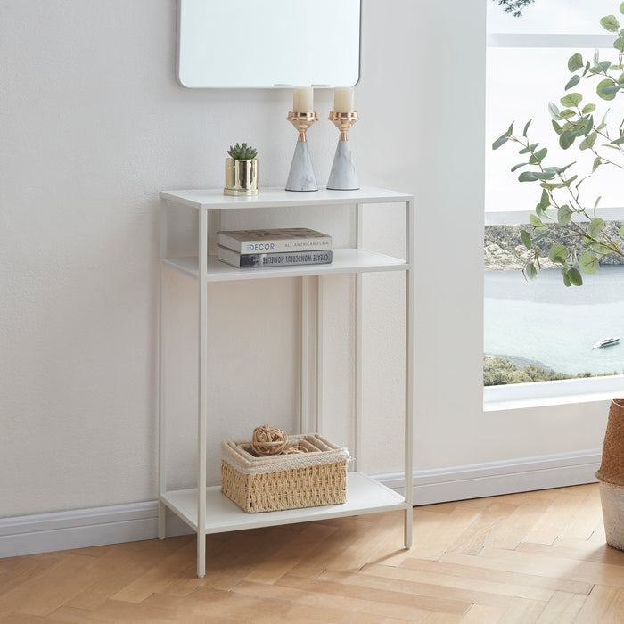 Tavolo a Consolle Kumlinge in Metallo con 3 Piani 85 x 55 x 30 cm Bianco [en.casa]