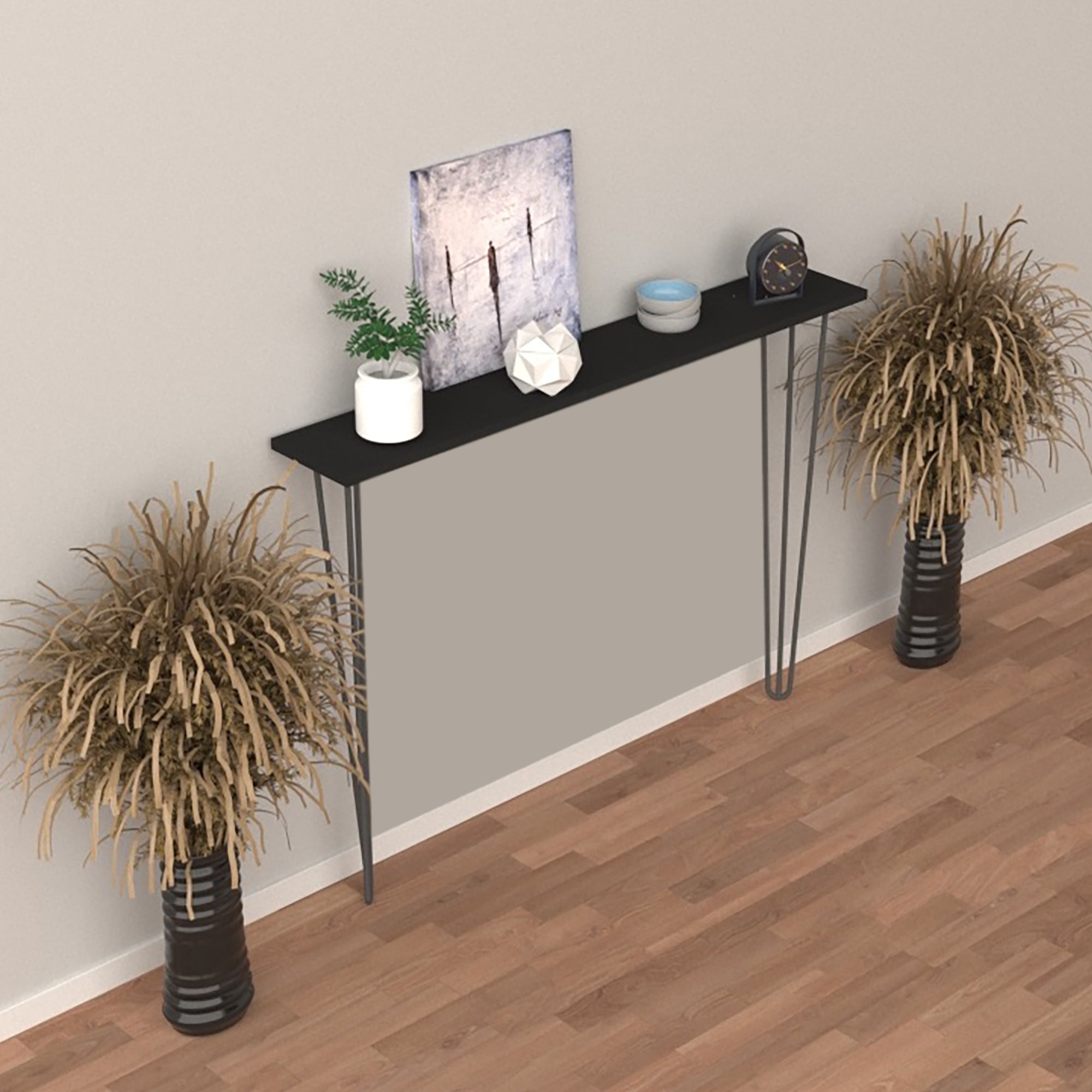 Consolle da Muro Kokemäki con Gambe a Forcina Nero 82 x 120 x 18 cm [en.casa]