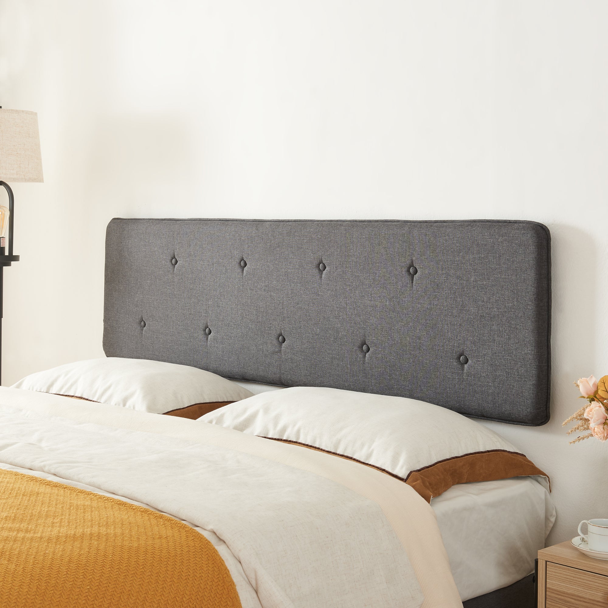 Testiera Letto Tokke Testata Imbottita da Parete 140x52 cm Grigio [en.casa]