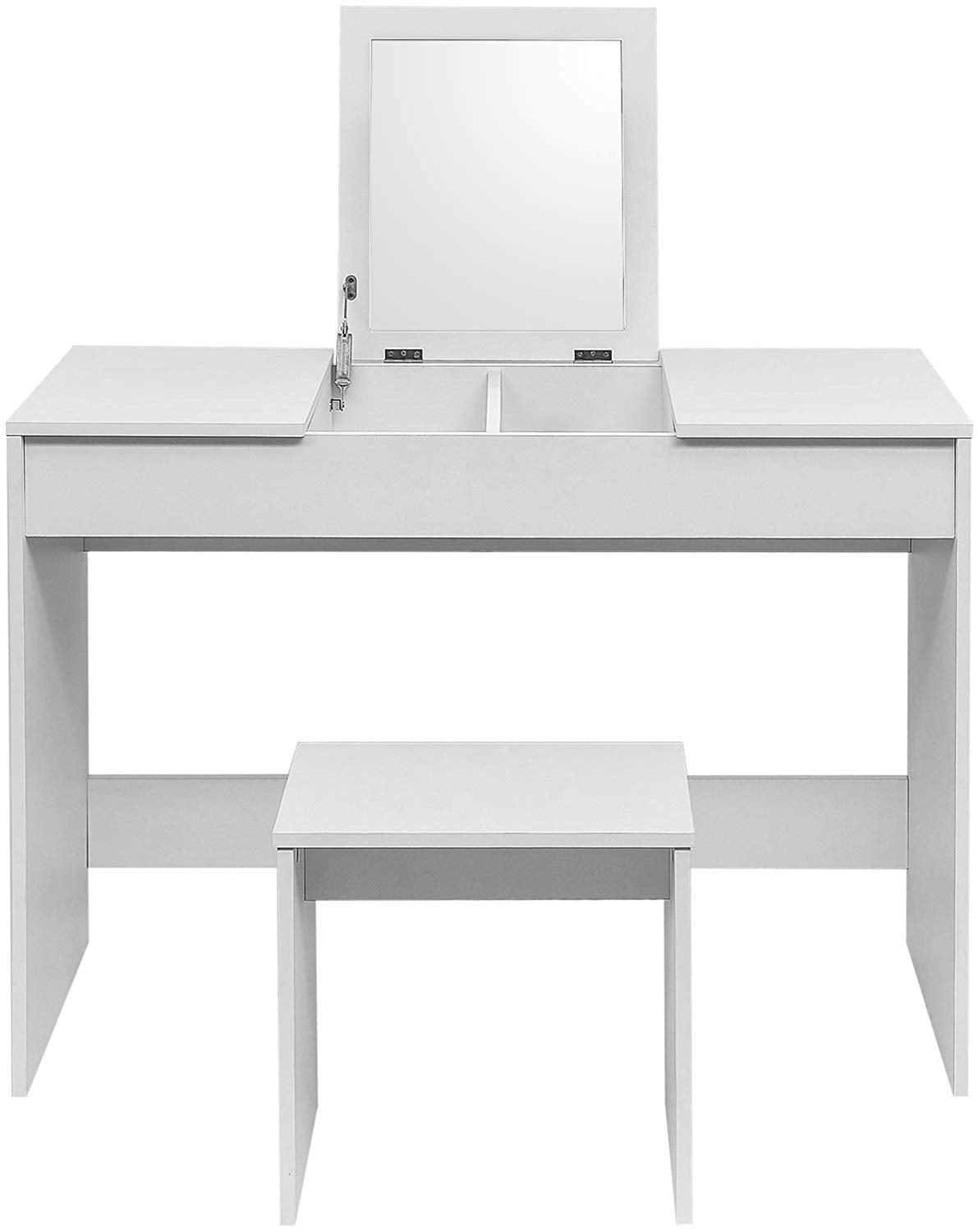 Toilette bianca con piede e specchio pieghevole 100 cm bianco 19_0000470