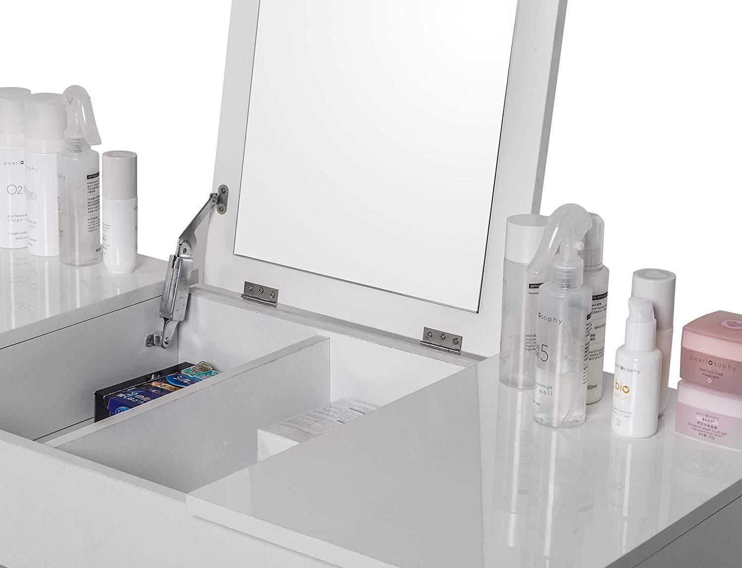 Toilette bianca con piede e specchio pieghevole 100 cm bianco 19_0000470