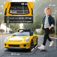 Auto Elettrica per Bambini con Telecomando, Musica, Clacson, USB, Cintura di Sicurezza, per 3-5 Anni, Giallo