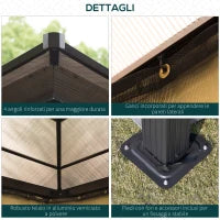 Gazebo da Giardino 3x3.6m in Alluminio con Zanzariera e Tetto in Policarbonato