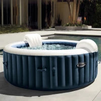 28430EX - Purespa Plus Bubble Massage Set Navy 196X71Cm 4 Posti Con Pompa, Riscaldatore, Sistema Di Purificazione Acqua, 140 Getti, Telo Base, Telo Copertura, Dispenser Di Cloro, 2 Poggia Testa