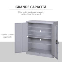 Armadietto Mobile Ripiano Regolabile Chiusura di Sicurezza per Casa Ufficio Garage Acciaio 80x40x92.5cm Grigio
