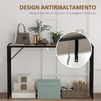Tavolo Consolle da Ingresso in Stile Industriale, Mobile Vintage in Acciaio e Legno, 120x35x75cm, Marrone