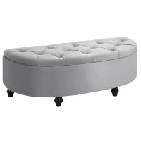 Panca Contenitore Fondoletto Imbottita a Semicerchio, Velluto e Legno, 120x46x42 cm, Grigio Chiaro