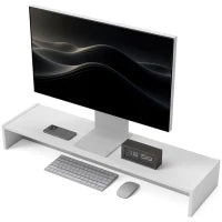 Supporto per Monitor con 2 Vani Contenitore in Legno, 100x27x15 cm, Bianco