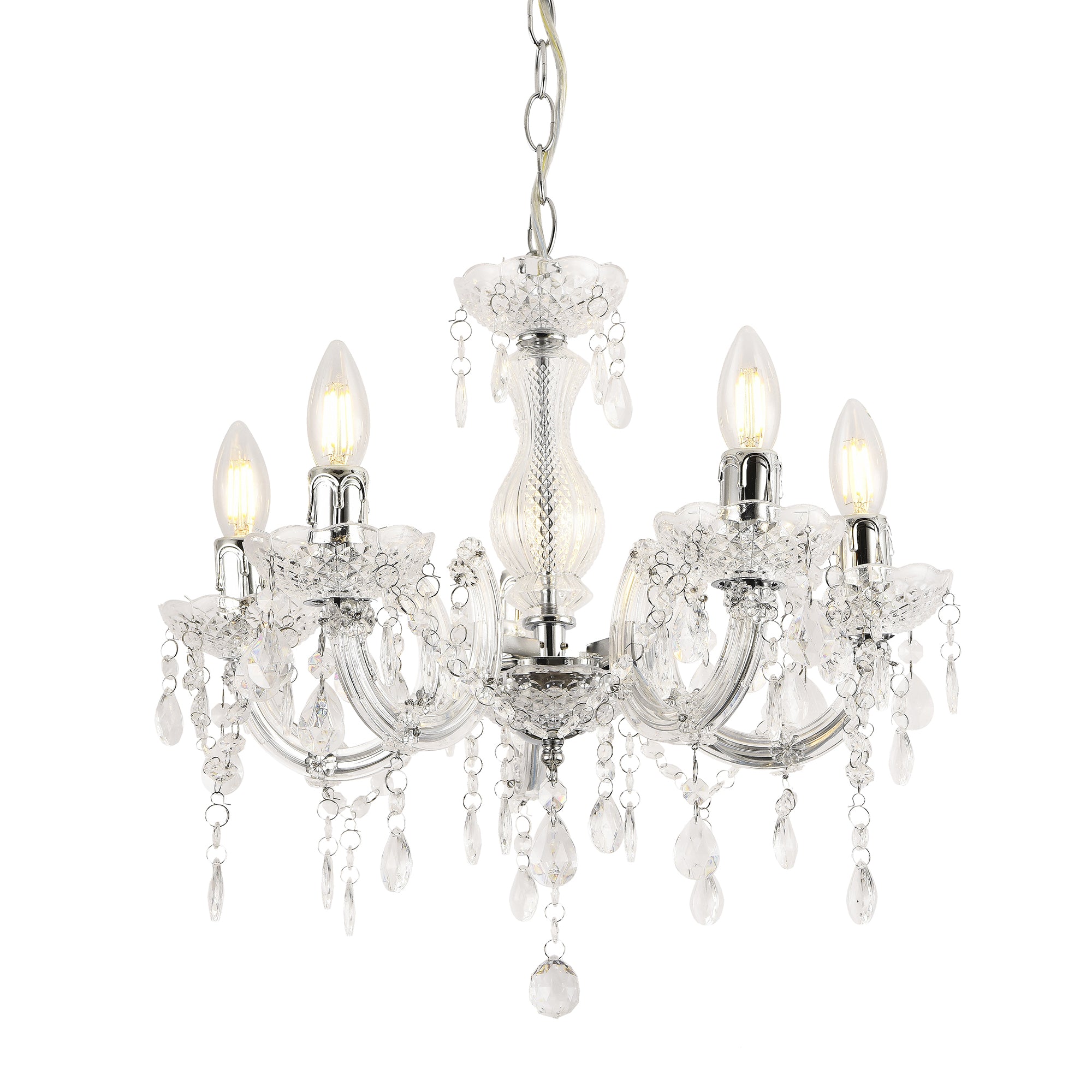 Lampadario a 5 Bracci con Cristalli Artificiali Lampada da Soffitto a 5 Fonti Luce Struttura Trasparente - lux.pro